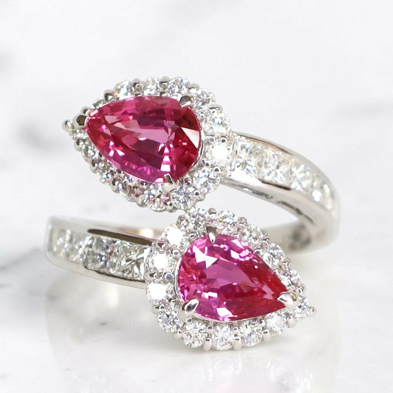 1.35ct・1.03ctの非加熱パパラチアサファイアのリング